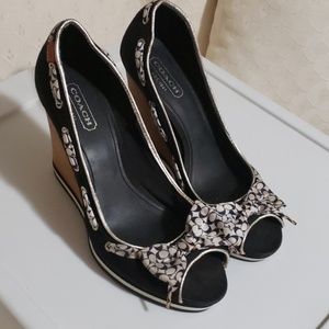 Coach Thalia DMN Logo Peeptoe Wedge - size 8.5
